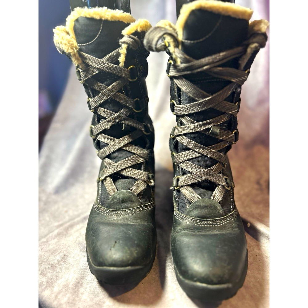 Timberland Women's 9 Black Leather Cordura Winter Snow Boots Shearling Lined